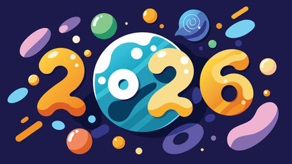 Ultra Modern Abstract Blob Shapes Surrounding Floating 2026 &ndash; Futuristic New Year Vector Illustration