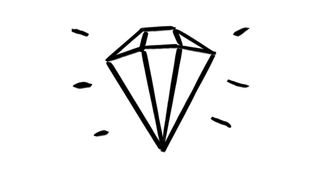 Rough black marker animation of a sparkling diamond or gemstone icon featuring a noisy, jittery, looping scribble effect on a white background, perfect for luxury, wealth, value, or precious jewelry
