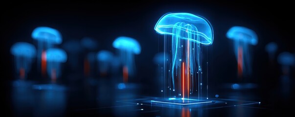 A massive underwater archive where intelligent jellyfish illuminate visual strands of program complexity assisting divers in reviewing a long lost issue through fluid interaction