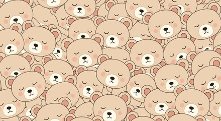 Cute seamless pattern with many sleeping teddy bears, perfect for children's designs, textiles, and backgrounds.
