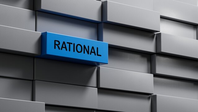 The hand puts a metal blocks with sign rational. The word is written on metal blocks.close up of metal blocks,Business Concept.3D rendering.