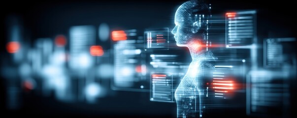 Fototapeta premium A complete harmonic portal formed by computing links reaching worldwide as the mind scan strengthens trust and value