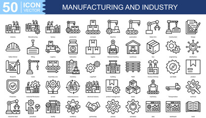 Manufacturing and Industry icon collection set. Containing industry,  Manufacturing, factory, production, conveyor, Machine, automation icon