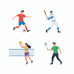 Obraz premium Sports Activity Icon Set — Soccer, Baseball, Volleyball, Badminton