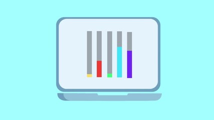 Illustration of a laptop displaying colorful bar graphs, representing data visualization and analysis in a digital context.