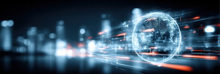 Obraz premium A complete neon sphere forged by computing rays echoing worldwide and the mind scan refines trust and value