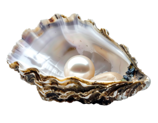 Elegant Pearl Resting in Open Oyster Shell on White Background