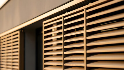 Modern Exterior Wood Louvers Facade Architecture Detail Warm Golden Hour Light modern wooden facade architecture