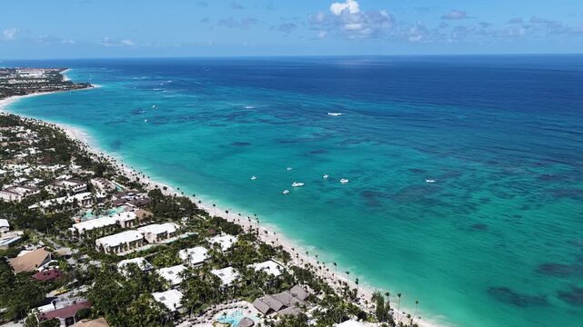 Punta Cana Skyline At Bavaro In Punta Cana Dominican Republic. Caribbean Skyline. Beach Landscape. Nature Seascape. Punta Cana Skyline In Bavaro In Punta Cana Dominican Republic. Scenic Palm Trees.