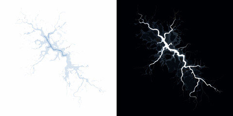 A striking contrast of lightning bolts one white one dark