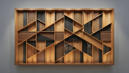 Geometric Wood Wall Art Sculpture Modern Abstract Shelving Unit modern wooden facade architecture