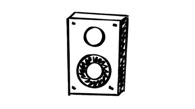 audio speaker cabinet Rough marker animation, jittery, looping scribble effect on a white background for sound, music, and lo-fi retro video overlay