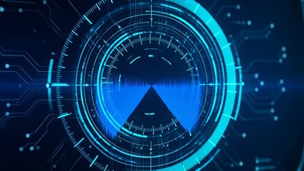 Futuristic neon blue HUD interface rotating with digital circuit lines in a seamless loop, ideal for cybersecurity and technology backgrounds - Powered by Adobe
