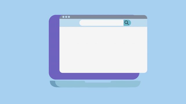 Illustration of a laptop featuring a blank browser window and a search icon, symbolizing exploration and searching for information online.