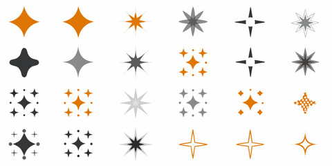 Collection of various starburst and sparkle shapes in different shades