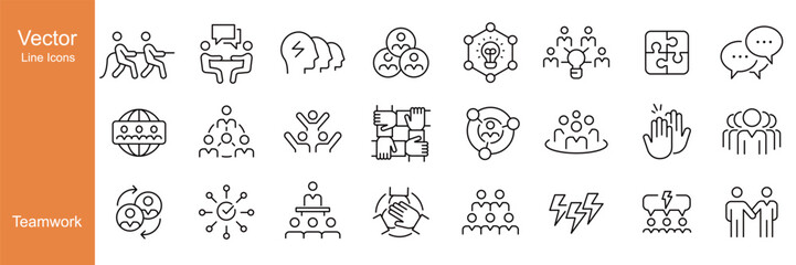 Teamwork Icons - Vector Line. Editable Stroke.