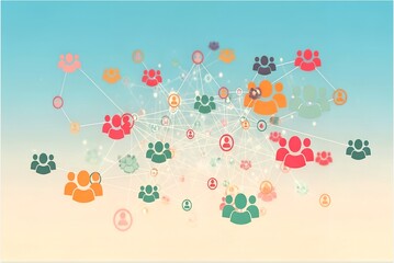 Abstract colorful group icons forming clusters against a soft gradient background isolated on transparent background