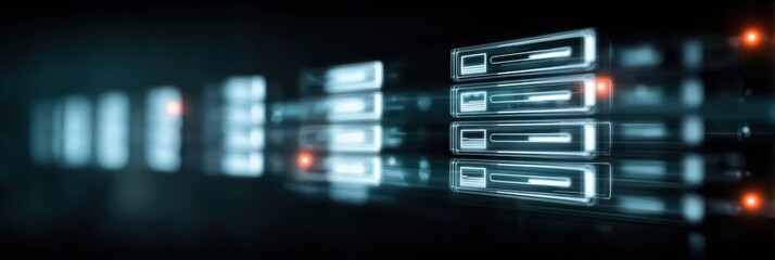 Naklejka premium Servers handle database performance in enterprise office while paperwork is prepared to publish