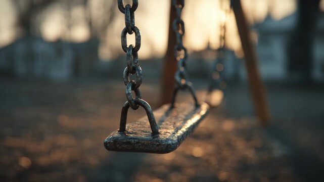 Empty swing set at sunset in park