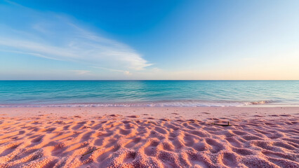 Pink Sand Beach Tropical Landscape Glowing Under Blue Sky In Serene Indonesia
