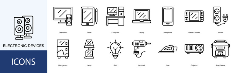 Electronic Devices icon collection set. Containing Television, Tablet, Computer, Laptop, handphone icon