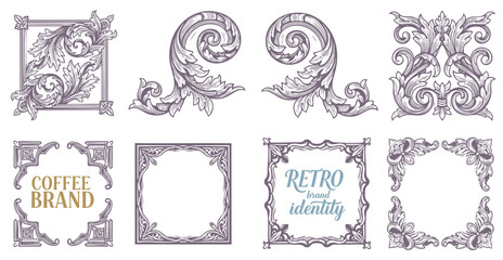 Decorative floral design elements. Ornate swirling floral motif. Pattern vector illustration in vintage engraving style