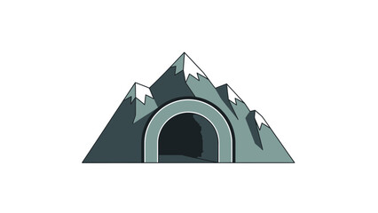 Mountain Tunnel: A stylized illustration presents a majestic mountain range featuring a dark tunnel entrance. The artwork captures the essence of exploration and adventure