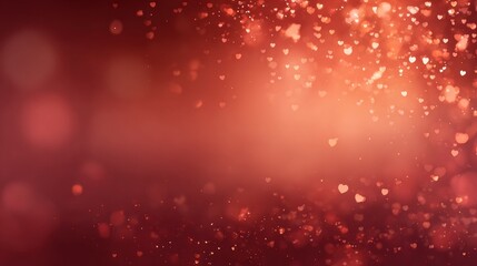 Obraz premium A shimmering background featuring heart-shaped bokeh lights in warm red tones, creating a romantic and dreamy atmosphere.