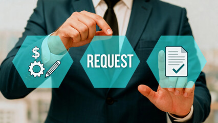 Concept of business finance service request. Online submission request. Approving requests