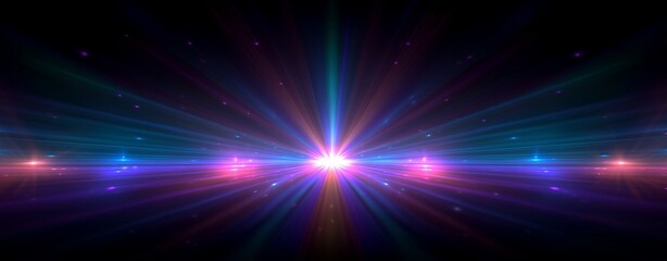 Fototapeta premium Cosmic Convergence: A vibrant cosmic spectacle unfolds, as radiant beams of light converge in a mesmerizing display of colors. Witnessing the celestial beauty.