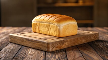 3D Infographic Concepts Freshly baked bread on a wooden cutting board, showcasing its golden crust and texture.