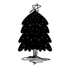 Hand Drawn Simple Christmas Tree Silhouette Illustration A simple hand drawn Christmas tree silhouette in black perfect for crafts worksheets and holiday design projects
