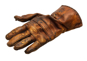 Mushroom leather gardening glove with reinforced fingers isolated on a transparent background