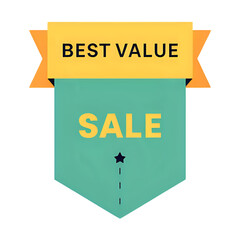 A vibrant ribbon banner displaying best value and sale promotions