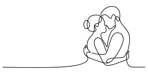 Continuous line drawing of a couple embracing