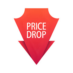 A vibrant red price drop shield with the text price drop inside