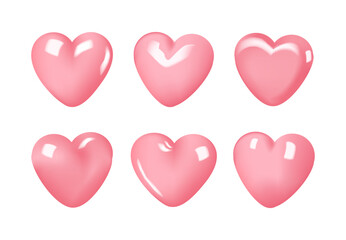 Candy Pink 3D Heart Set Cute Glossy Shape Variations