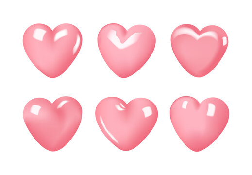 Candy Pink 3D Heart Set Cute Glossy Shape Variations