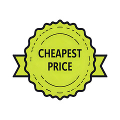 A bright yellow badge proclaims cheapest price with a distinctive starburst design