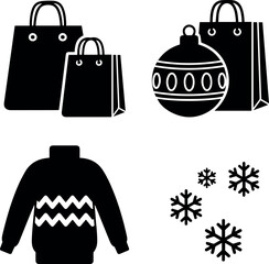 Black Silhouette Icons: Winter Holiday Shopping, Christmas Gifts, and Seasonal Fashion