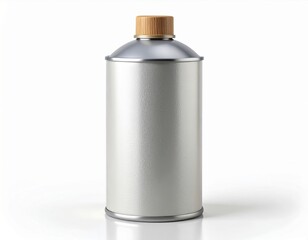Silver Aluminum Bottle with Wooden Cap on White Background Studio Shot