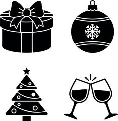 Festive Christmas and New Year Holiday Celebration Icons Set