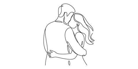Minimalist one line drawing of couple hugging
