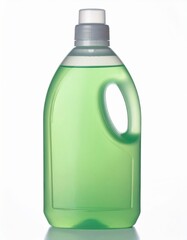 Bottle of Green Liquid with Handle on White Reflective Surface