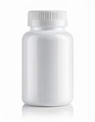 White Plastic Bottle with Ribbed Cap Isolated Against Clean Background