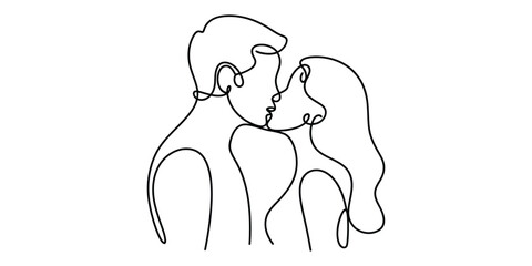 Minimalist one line drawing of couple kissing