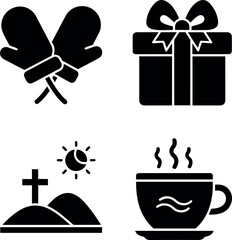 Diverse Winter, Celebration, Remembrance, and Comfort Silhouette Icons Collection