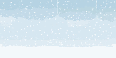 A pale blue winter background with falling snow and a white base