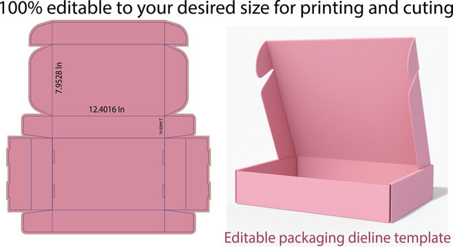 Pink Cardboard Box Dieline Template and 3D Mockup for Packaging Design and Printing vector illustration