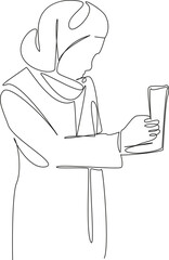 One continuous single drawing line art flat doodle stethoscope, doctor, medicine, female, muslim, medicals, uniform. Isolated image hand draw contour on a white background, hand drawn, not AI